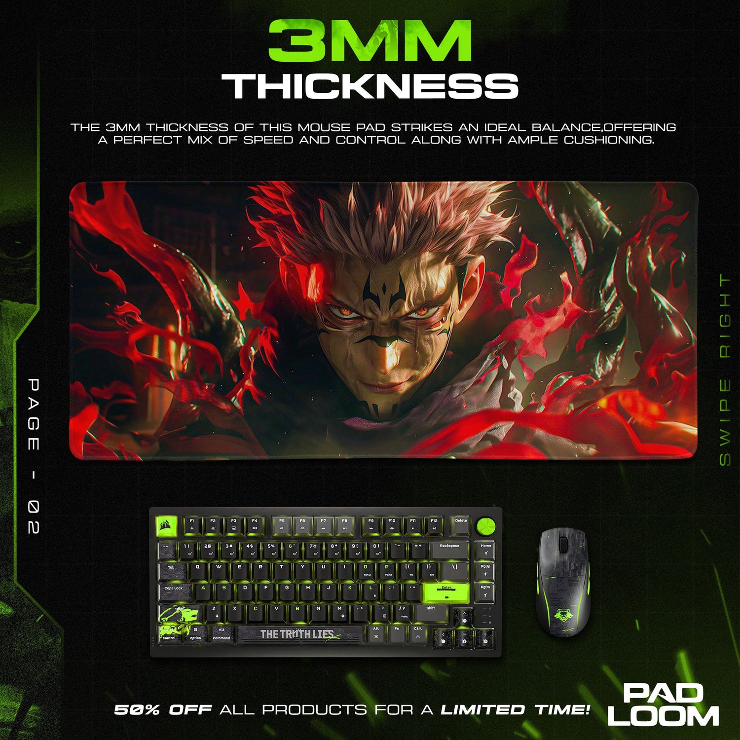 Sukuna Cursed Flames Mouse Pad, Jujutsu Kaisen Anime Desk Mat Padloom