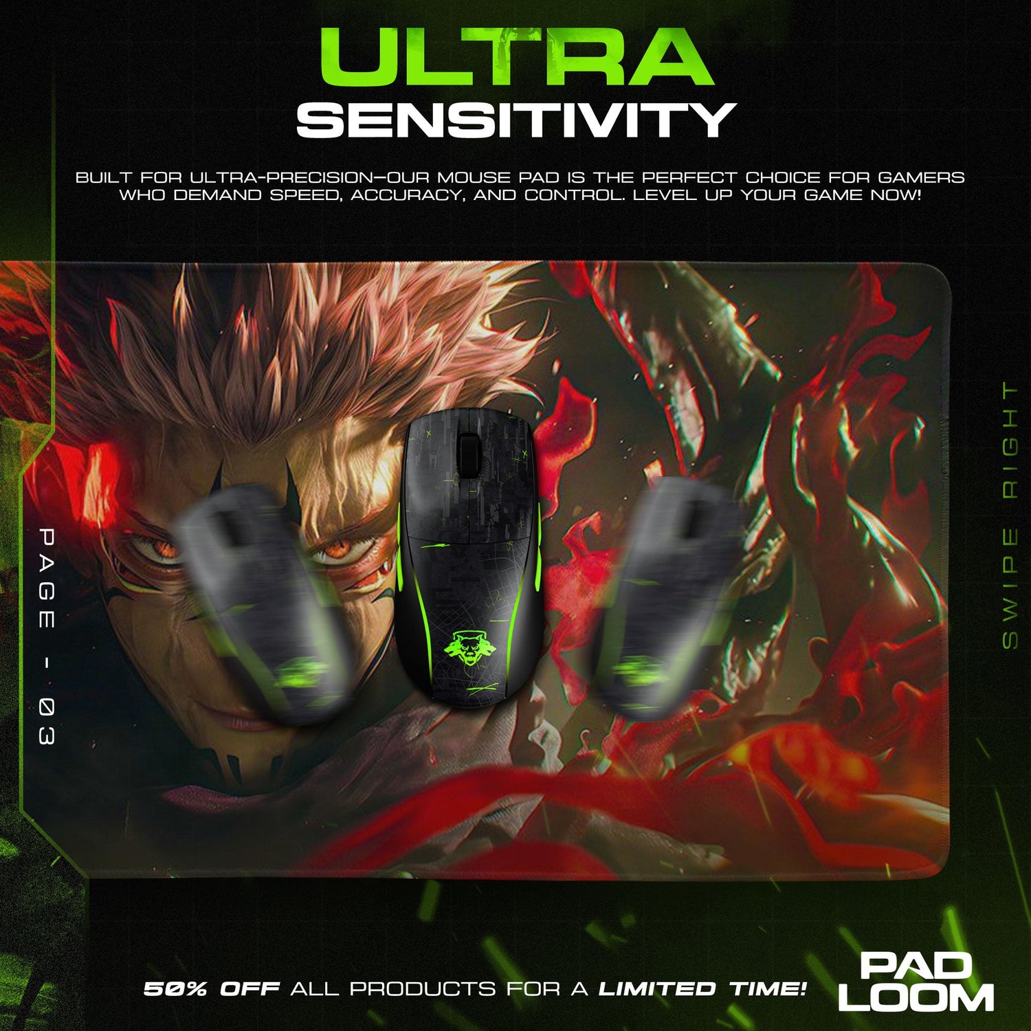 Sukuna Cursed Flames Mouse Pad, Jujutsu Kaisen Anime Desk Mat Padloom