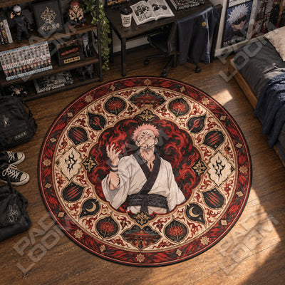 Sukuna Flame Round Rug - Jujutsu Kaisen Chair Mat