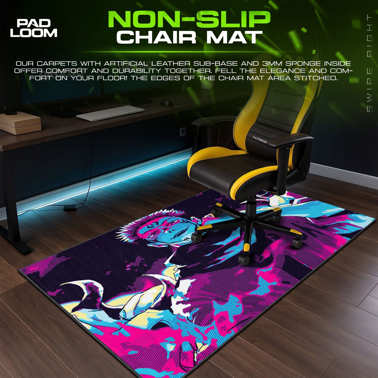 Sukuna Neon Curse Mouse Pad, Anime Gaming Desk Mat Padloom