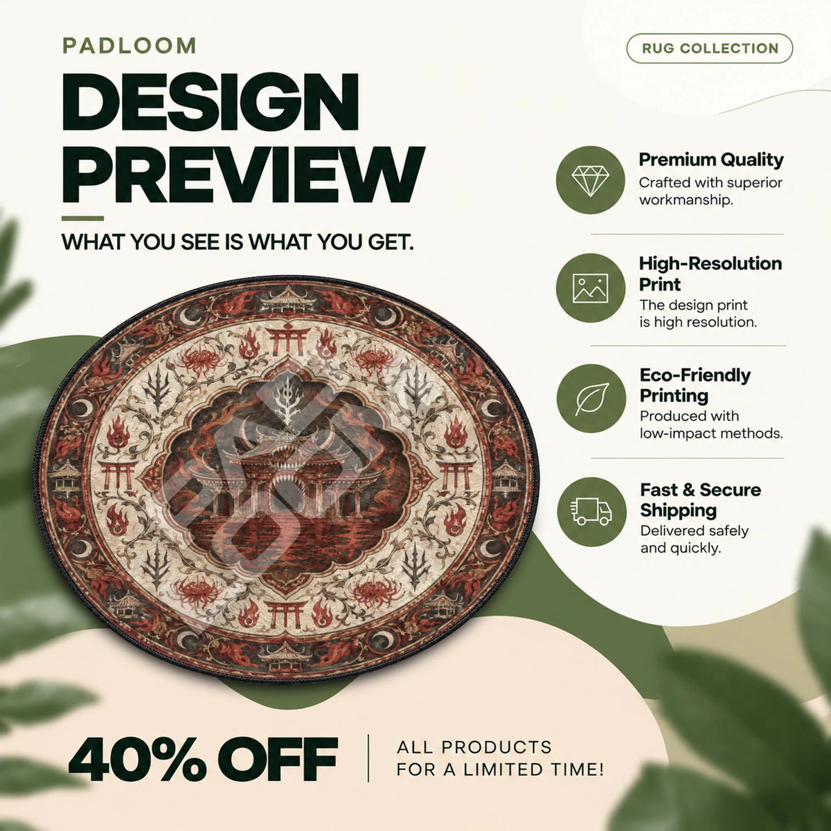 Sukuna Shrine Jujutsu Kaisen round rug full design preview