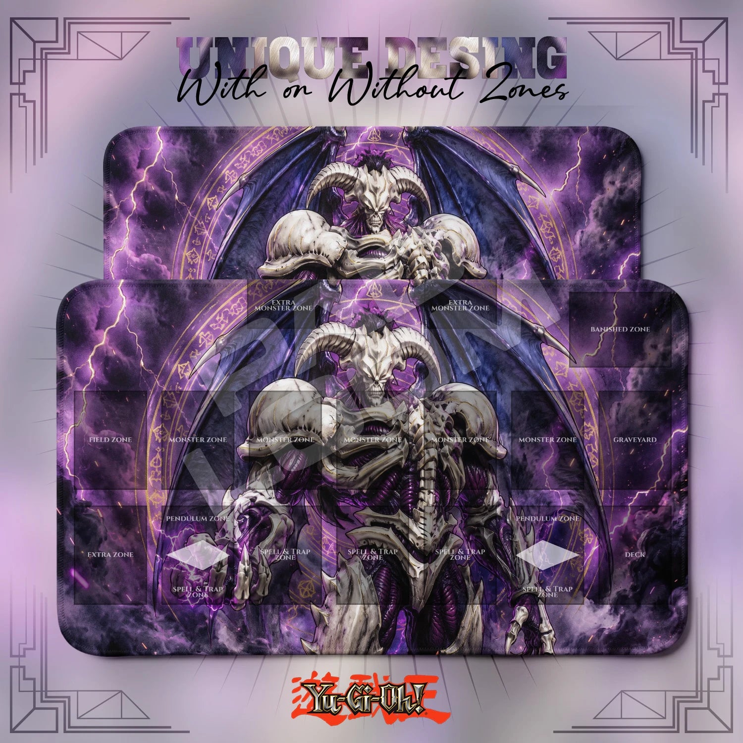 Summoned Skull Fiend Playmat – With Zones and Without Zones layouts compared