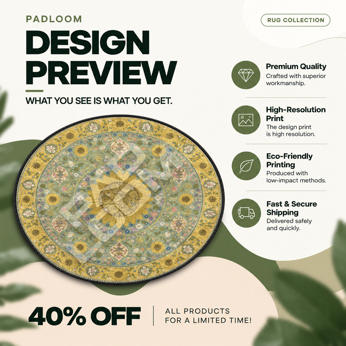 Sonnenblume Gold runder Teppich – Designvorschau