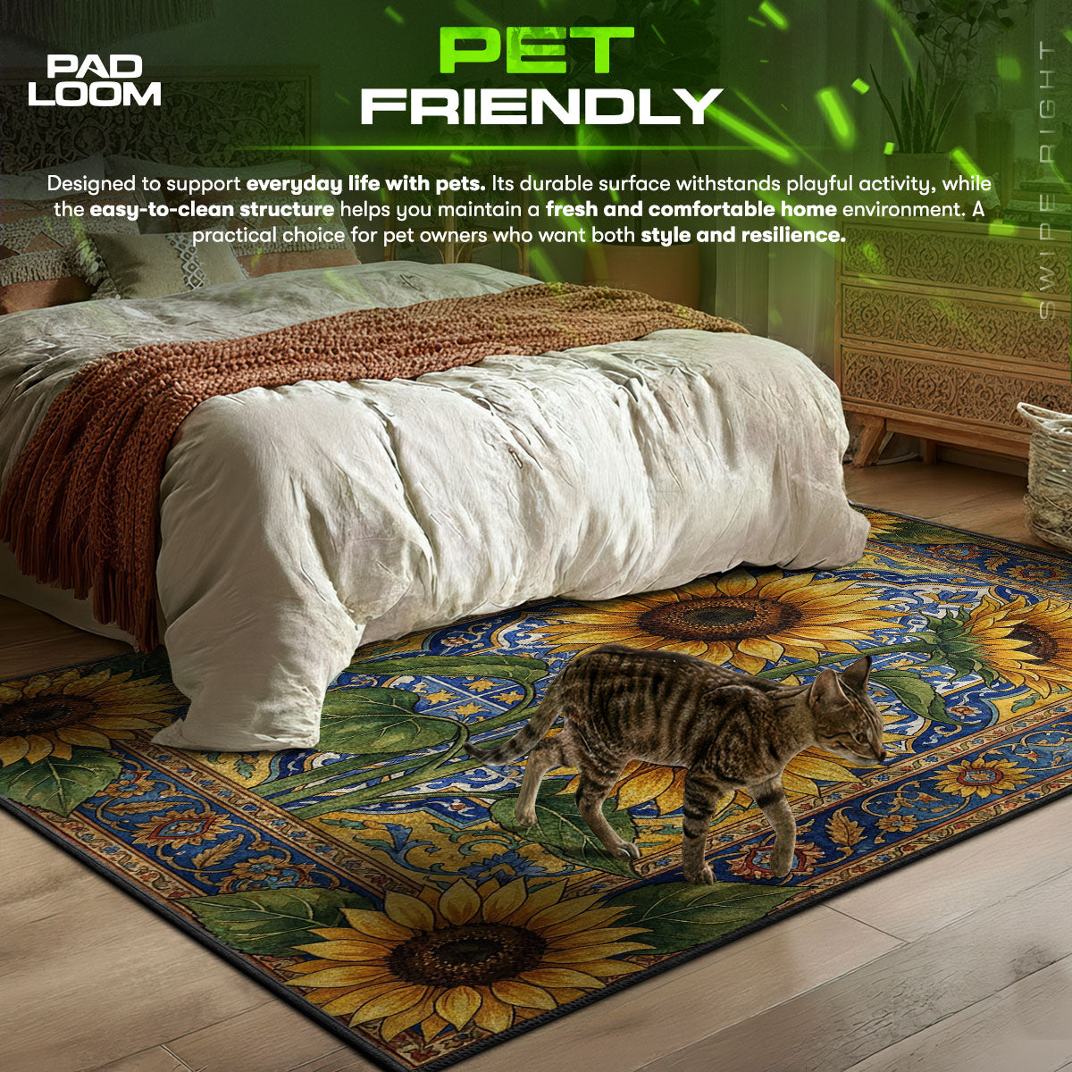 Sunflower Tile themed area rug for home decor fans