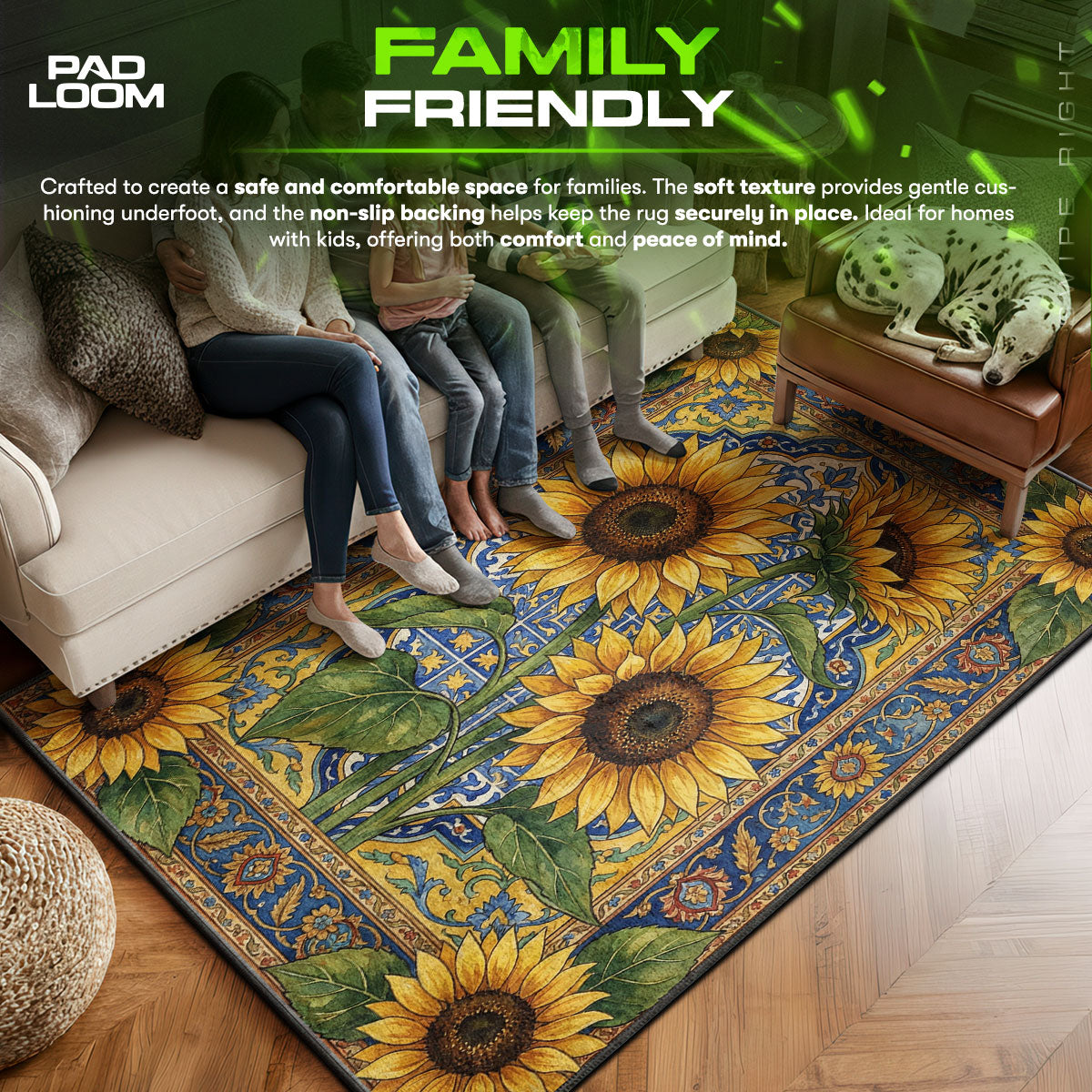 Floor character design printed on rug