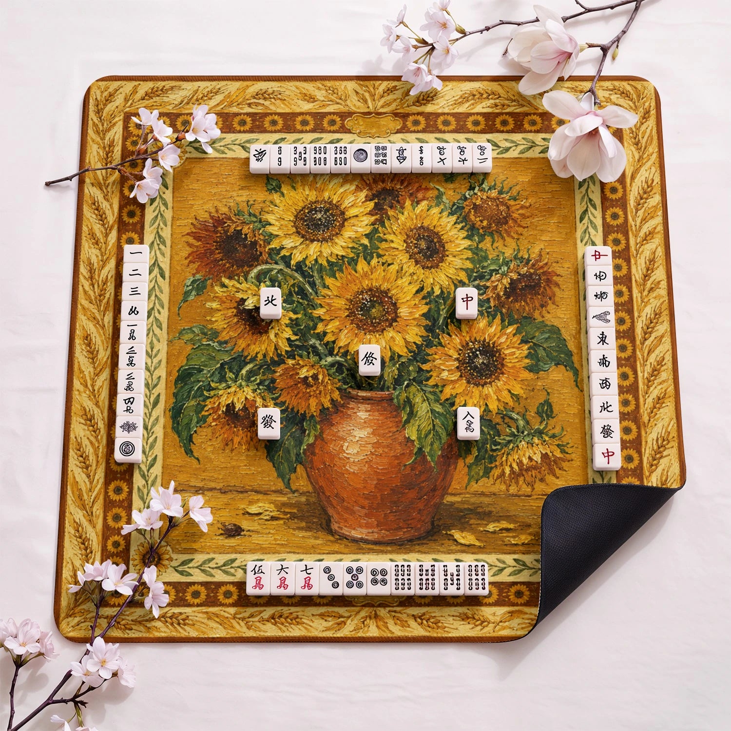 Sunflower Vase Mahjong Mat - Mah Jongg Mat