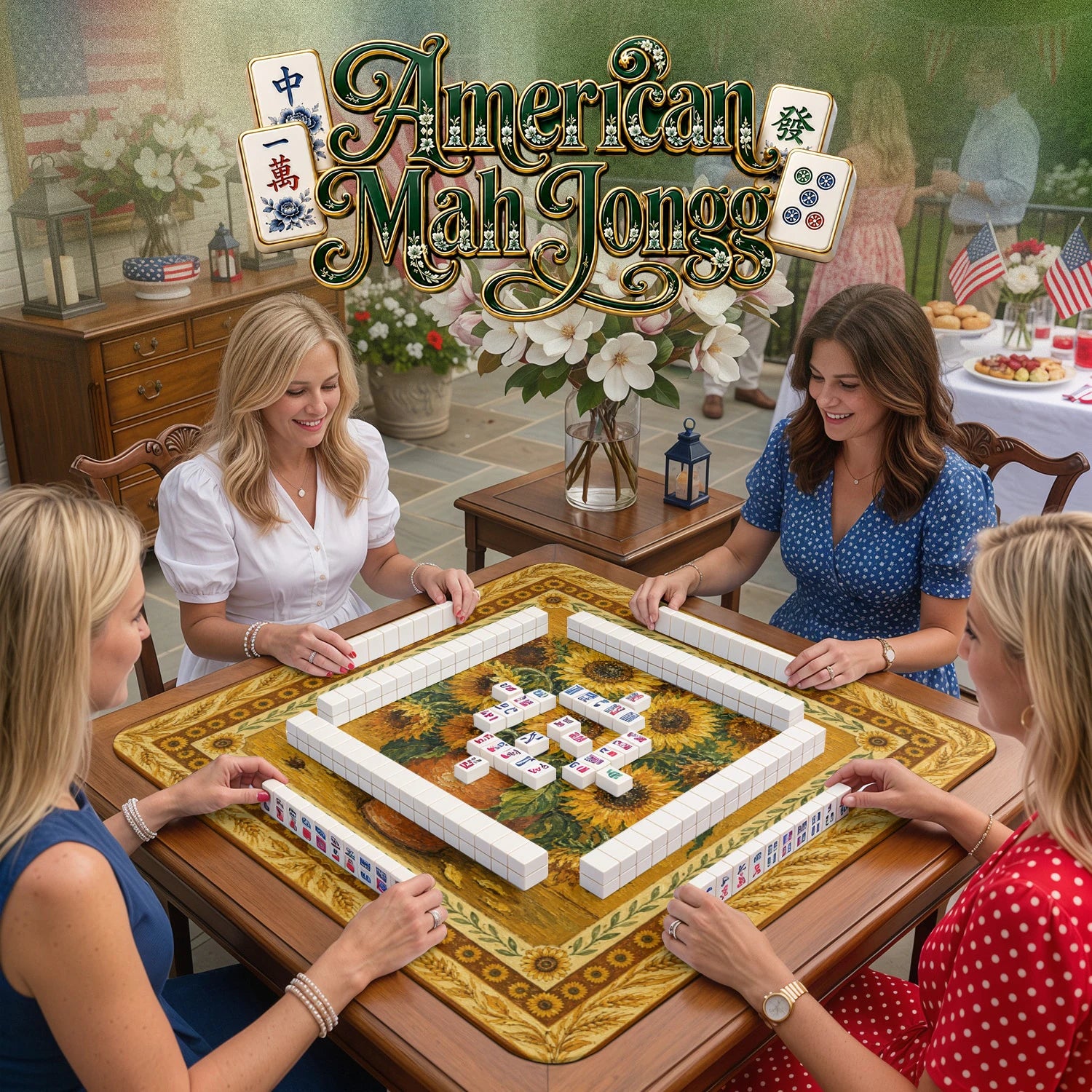 Sunflower Vase Mahjong Mat - Mah Jongg Mat
