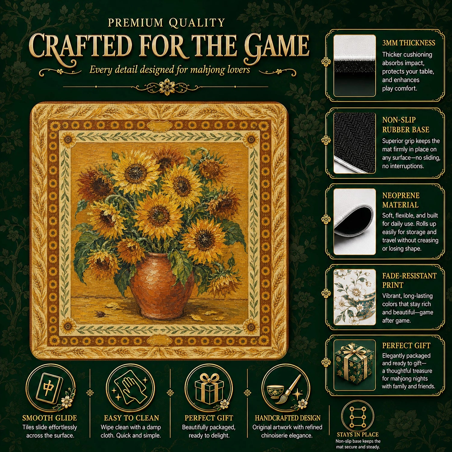Sunflower Vase Mahjong Mat - Mah Jongg Mat