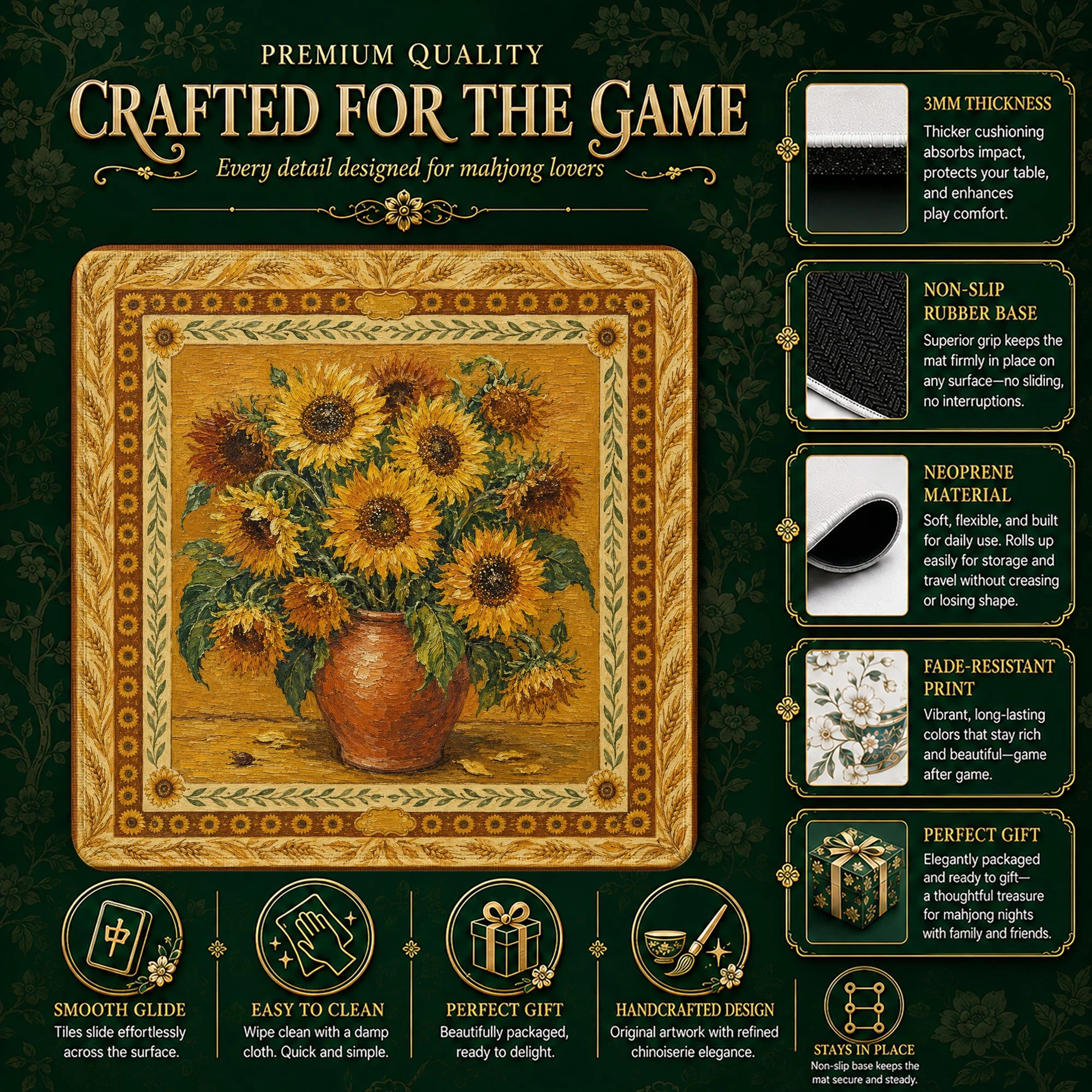 Sunflower Vase Mahjong Mat - Mah Jongg Mat