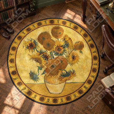 Sonnenblumen-Vase Runder Teppich - Blumenteppich rund