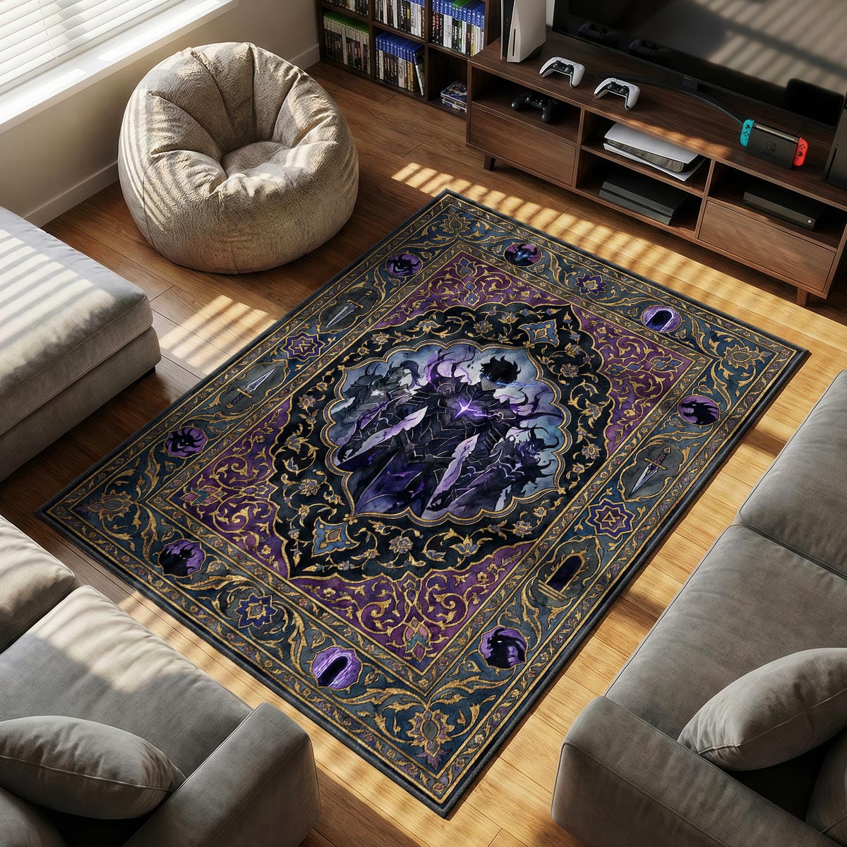 Sung Jin-Woo Shadow Monarch Rug - Solo Leveling Chair Mat
