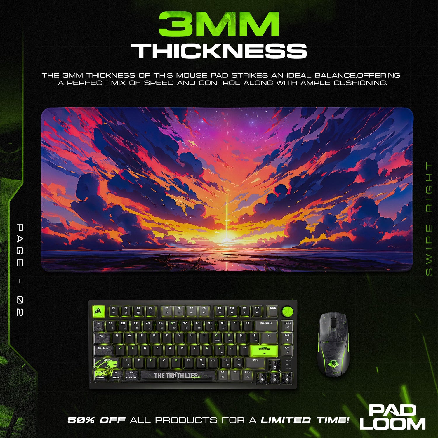 Sunset Horizon Mouse Pad, Abstract Anime Desk Mat Padloom