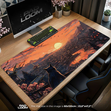 Sunset Rooftops Cat Mouse Pad - Anime Desk Mat