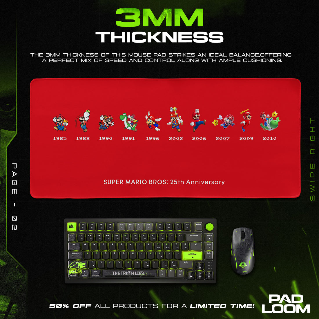 Super Mario 25th Anniversary Mouse Pad, Game Retro Gaming Desk Mat