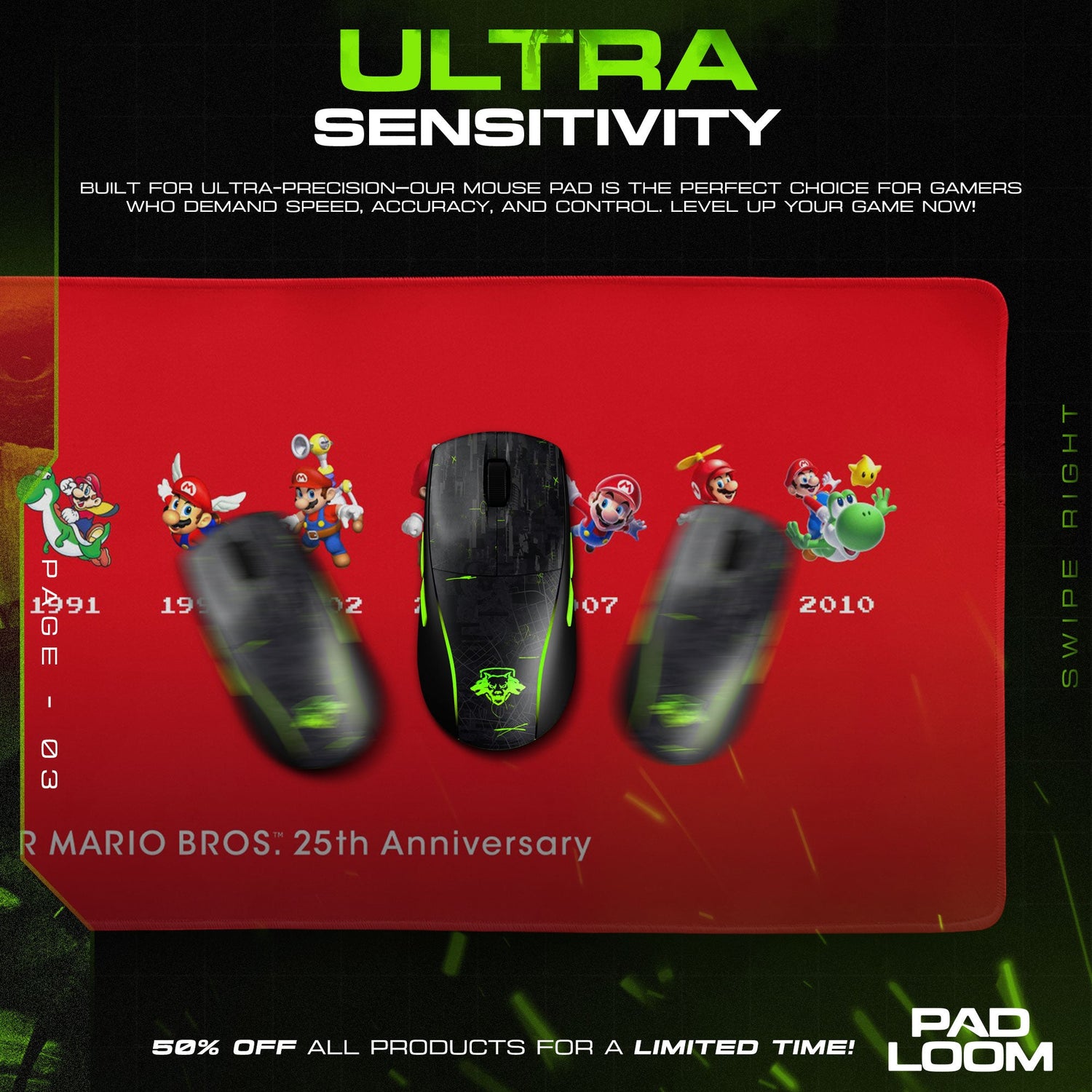 Super Mario 25th Anniversary Mouse Pad, Game Retro Gaming Desk Mat Padloom
