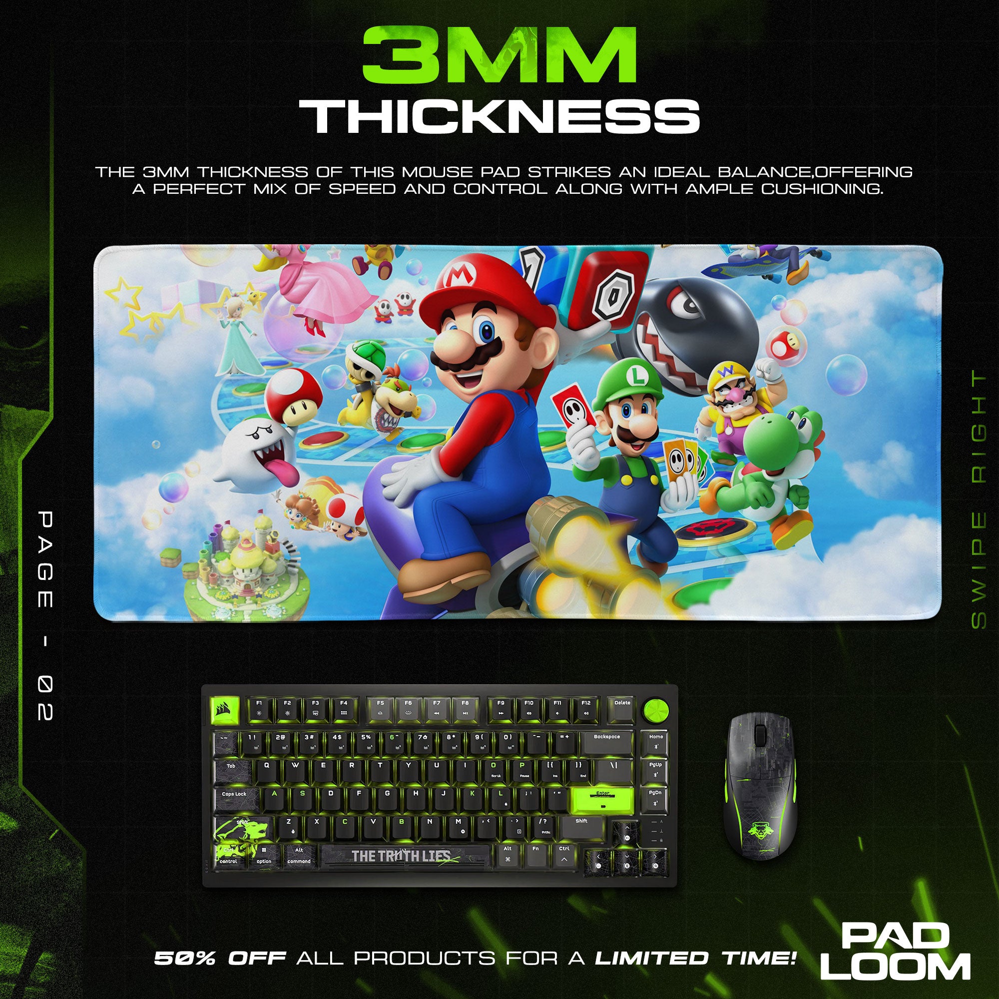 Super Mario Board Game Mouse Pad, Cartoon Mario Gaming Desk Mat