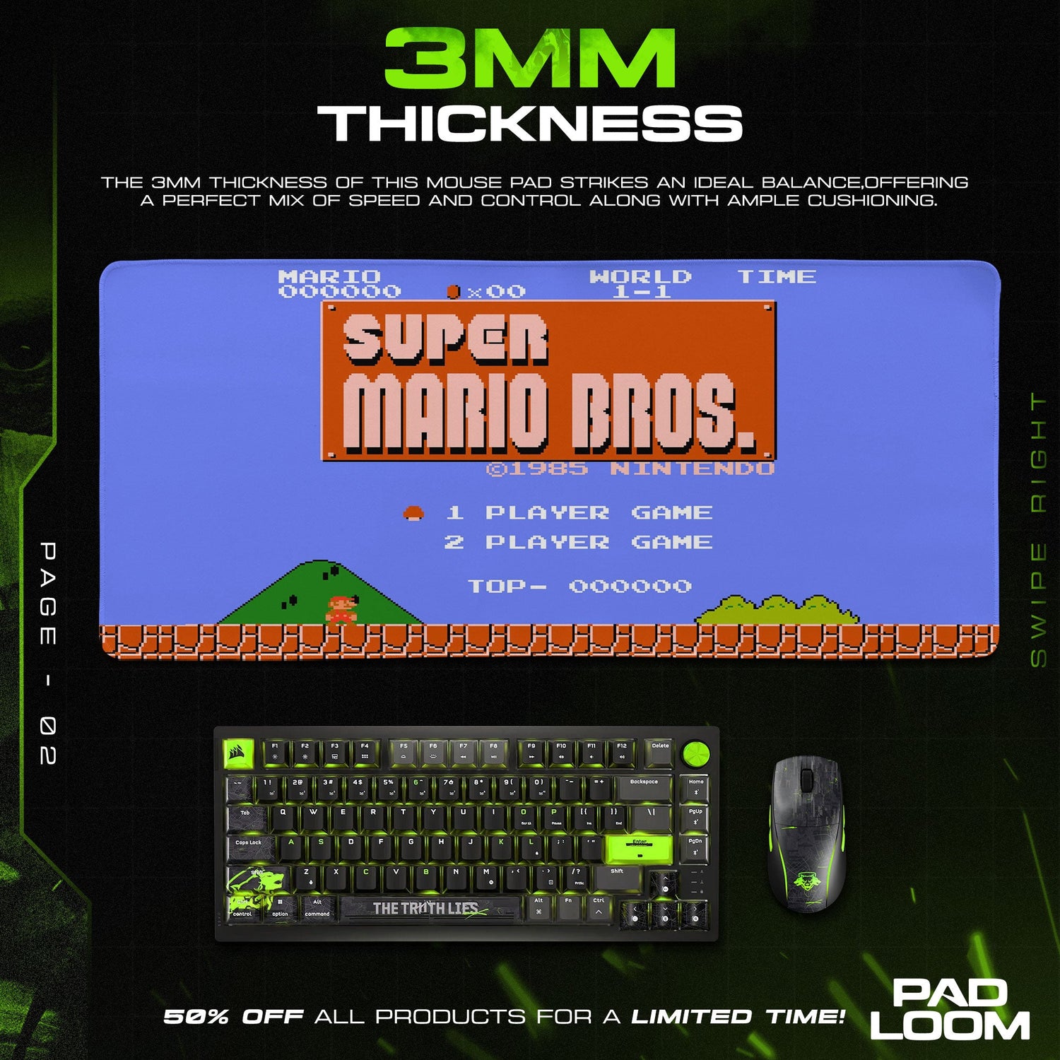 Super Mario Bros Classic Title Screen Mouse Pad, Retro Game Desk Mat Padloom
