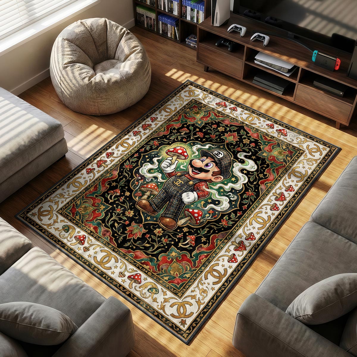 Super Mario themed area rug for home decor fans