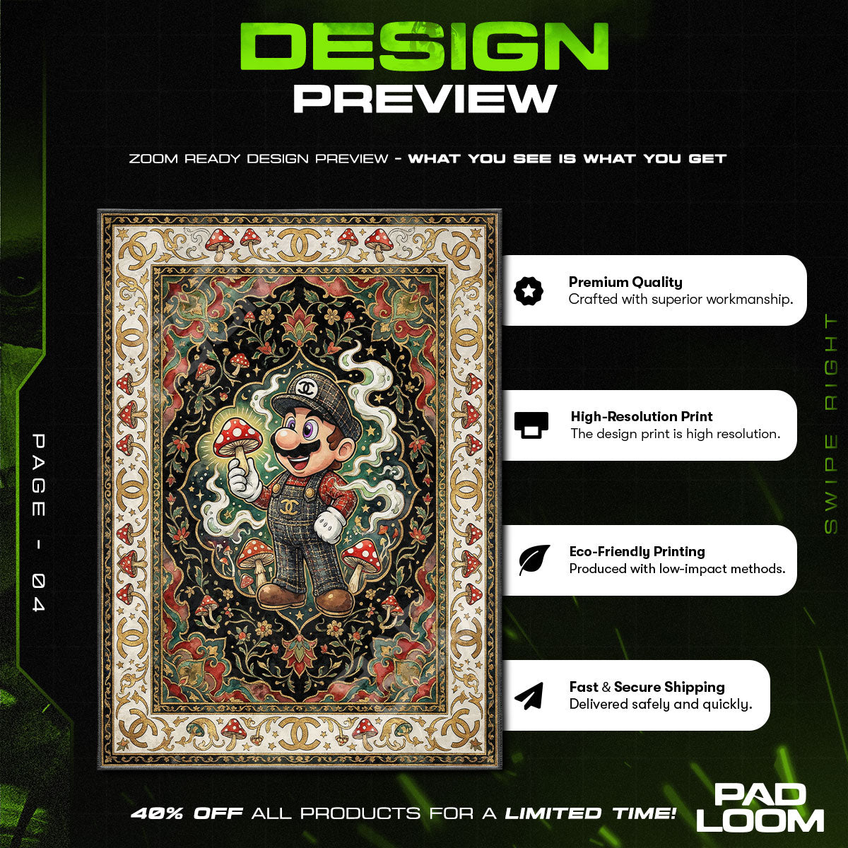 Floor character design printed on rug