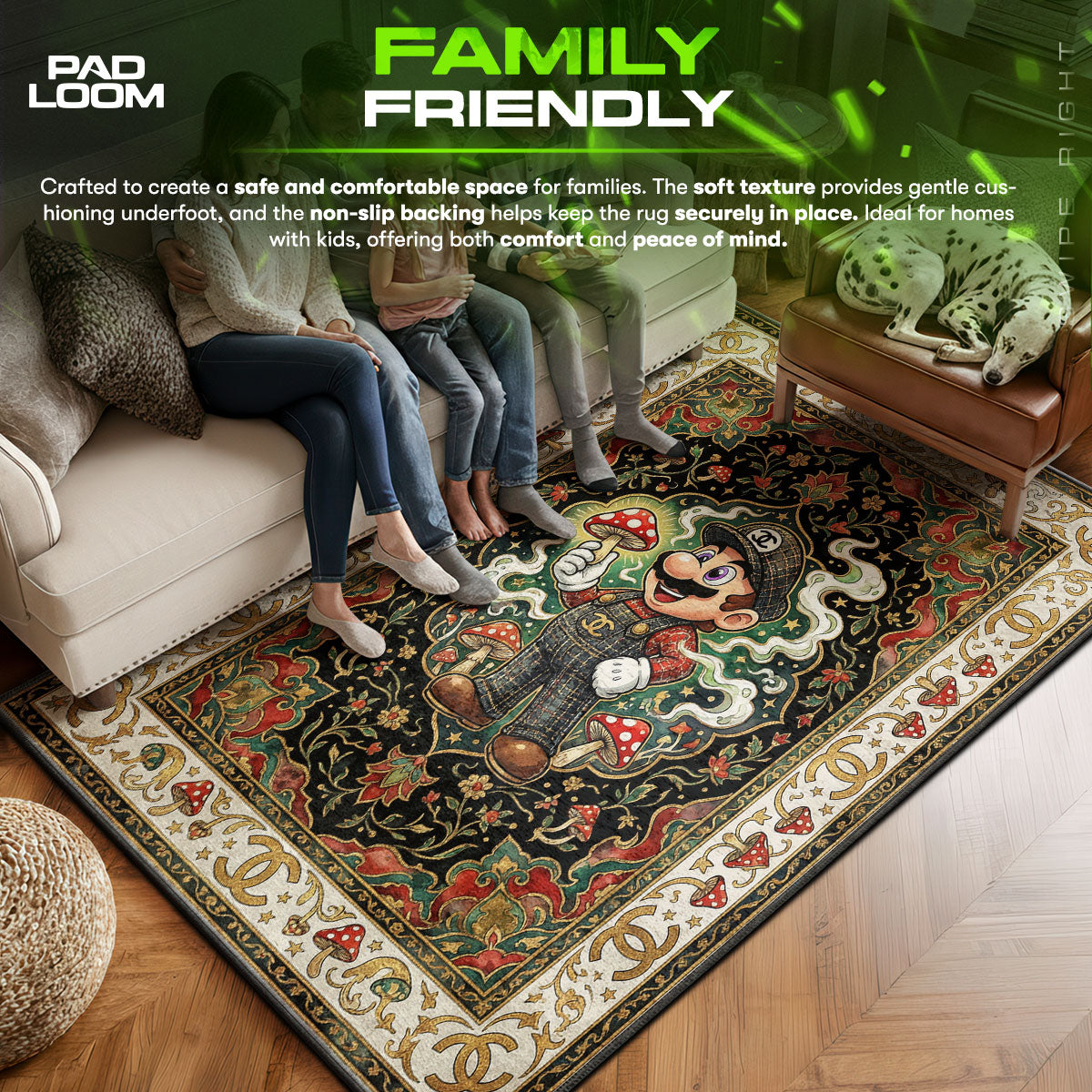 Super area rug showing full home decor artwork
