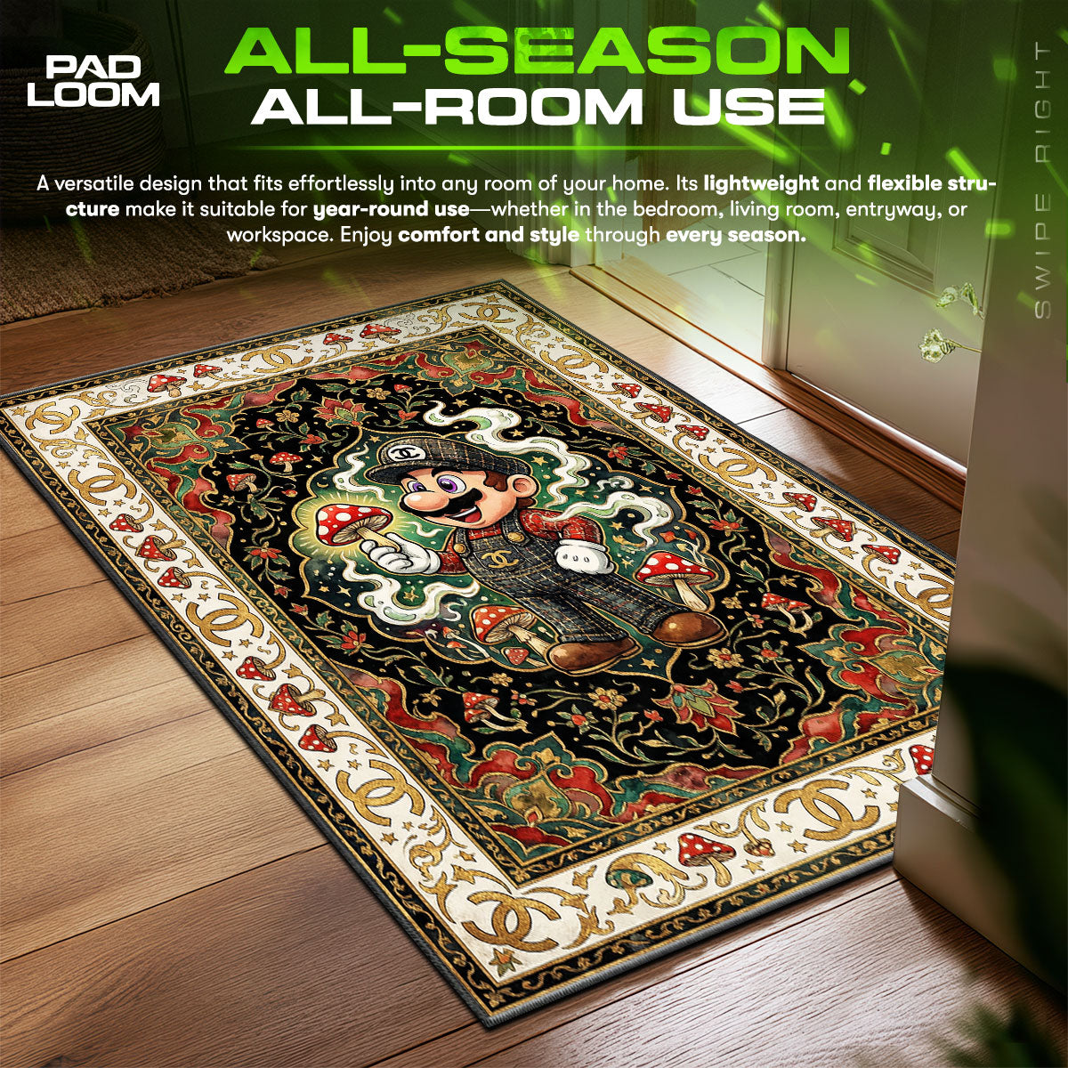 Super Mario Chanel Monogram Persian Luxury Floor fan rug — premium quality print