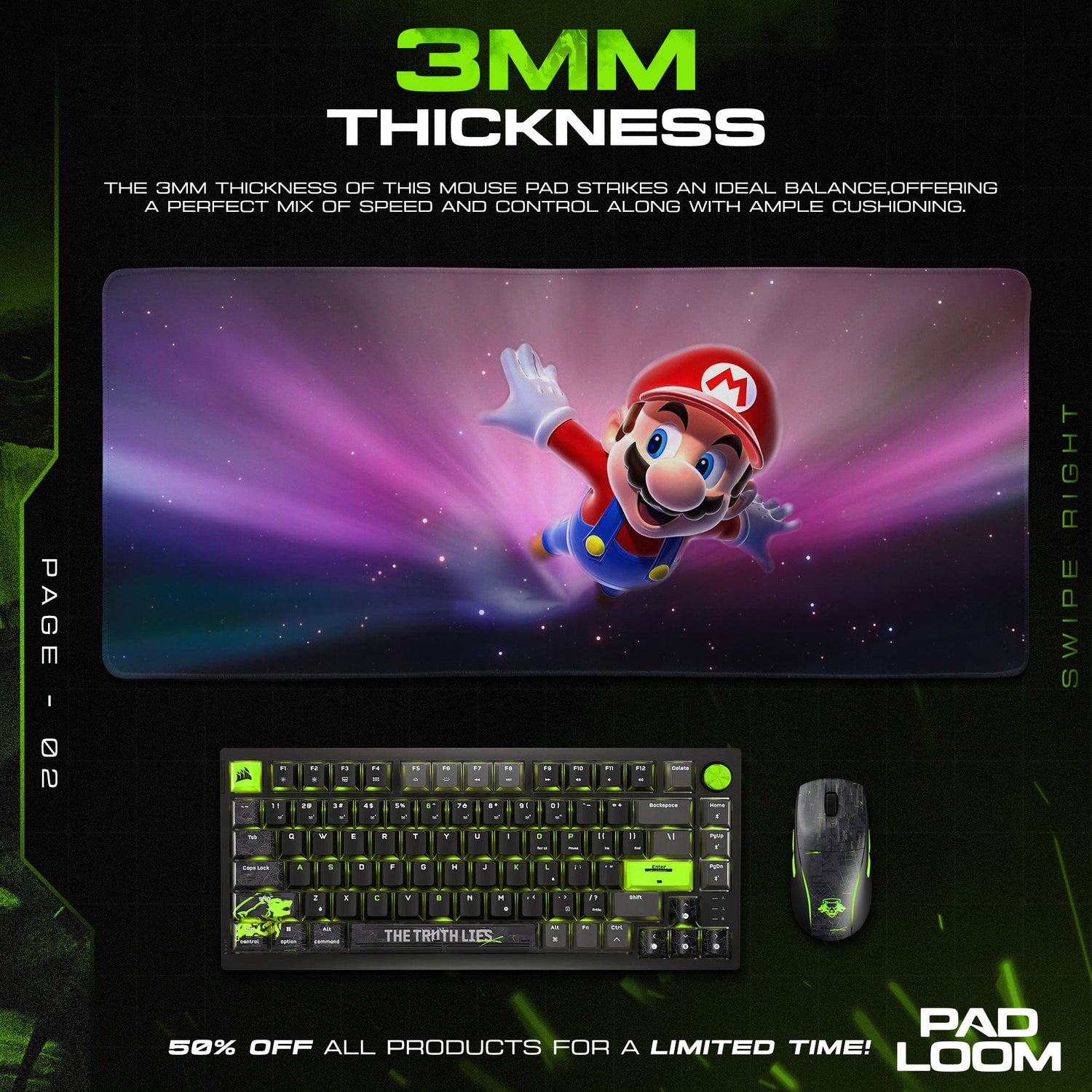 Super Mario Galaxy Mouse Pad, Game Cosmic Gaming Desk Mat Padloom
