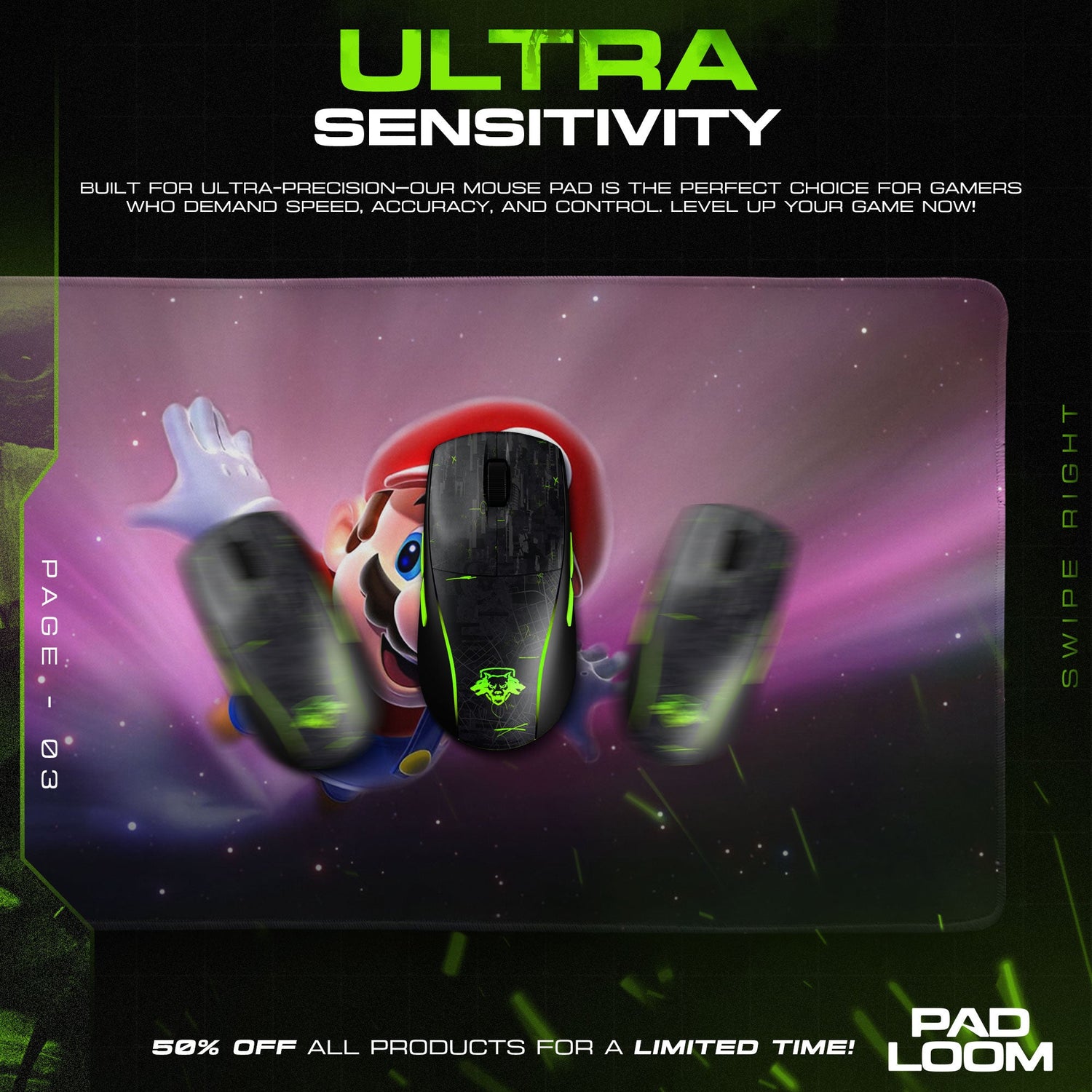 Super Mario Galaxy Mouse Pad, Game Cosmic Gaming Desk Mat Padloom