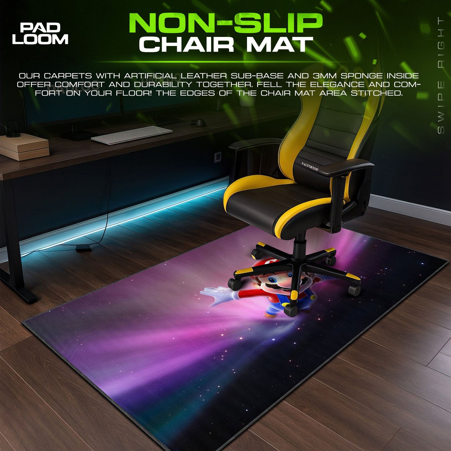 Super Mario Galaxy Mouse Pad, Game Cosmic Gaming Desk Mat Padloom