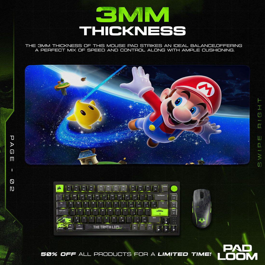 Super Mario Galaxy Star Flight Mouse Pad, Game Cosmic Gaming Desk Mat