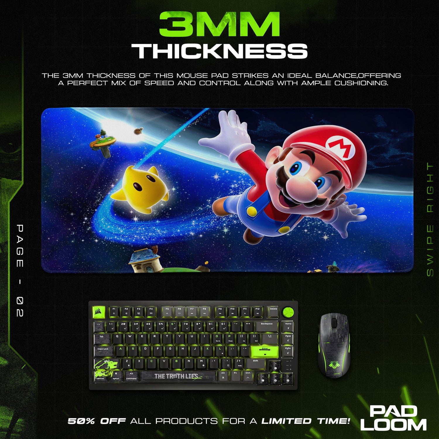 Super Mario Galaxy Star Flight Mouse Pad, Game Cosmic Gaming Desk Mat Padloom