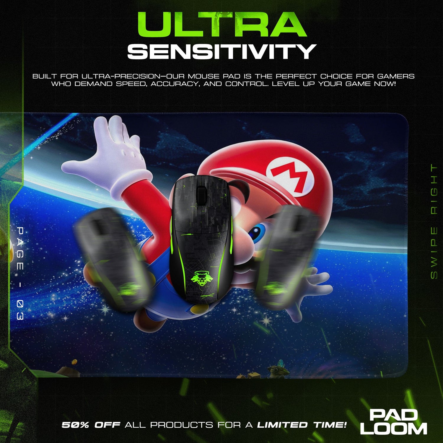 Super Mario Galaxy Star Flight Mouse Pad, Game Cosmic Gaming Desk Mat Padloom