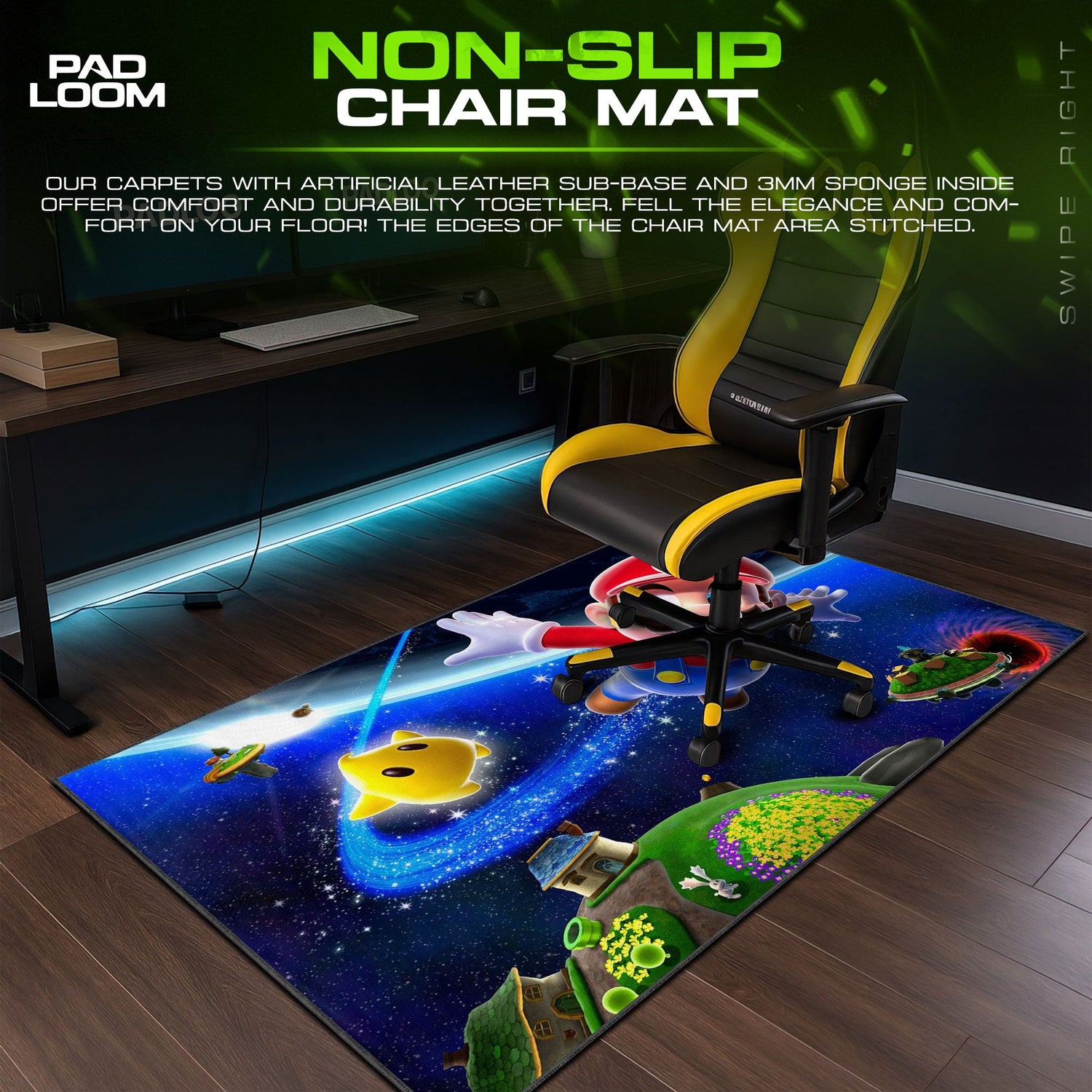 Super Mario Galaxy Star Flight Mouse Pad, Game Cosmic Gaming Desk Mat Padloom