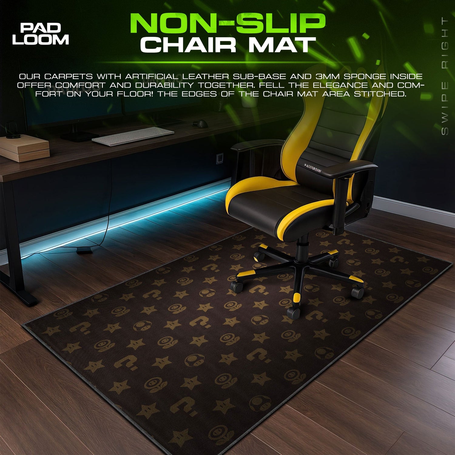 Super Mario Icons Mouse Pad, Game Power-Up Gaming Desk Mat Padloom