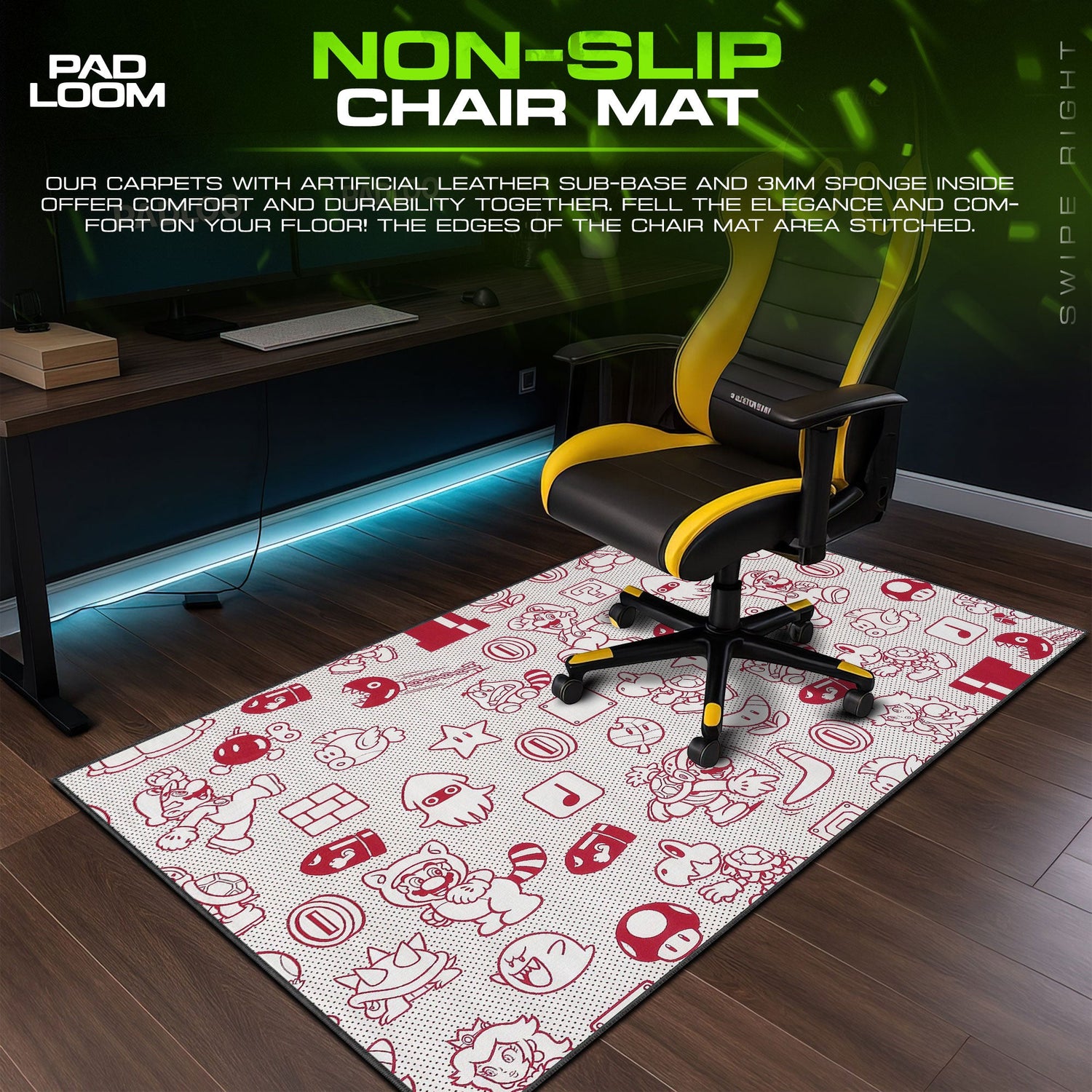 Super Mario Land Mouse Pad, Retro Power-Up Gaming Desk Mat Padloom