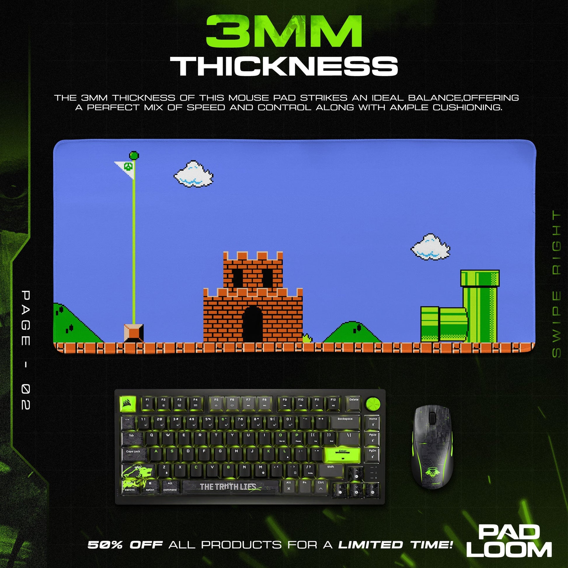 Super Mario Mouse Pad - Retro Castle Gaming Desk Mat Padloom