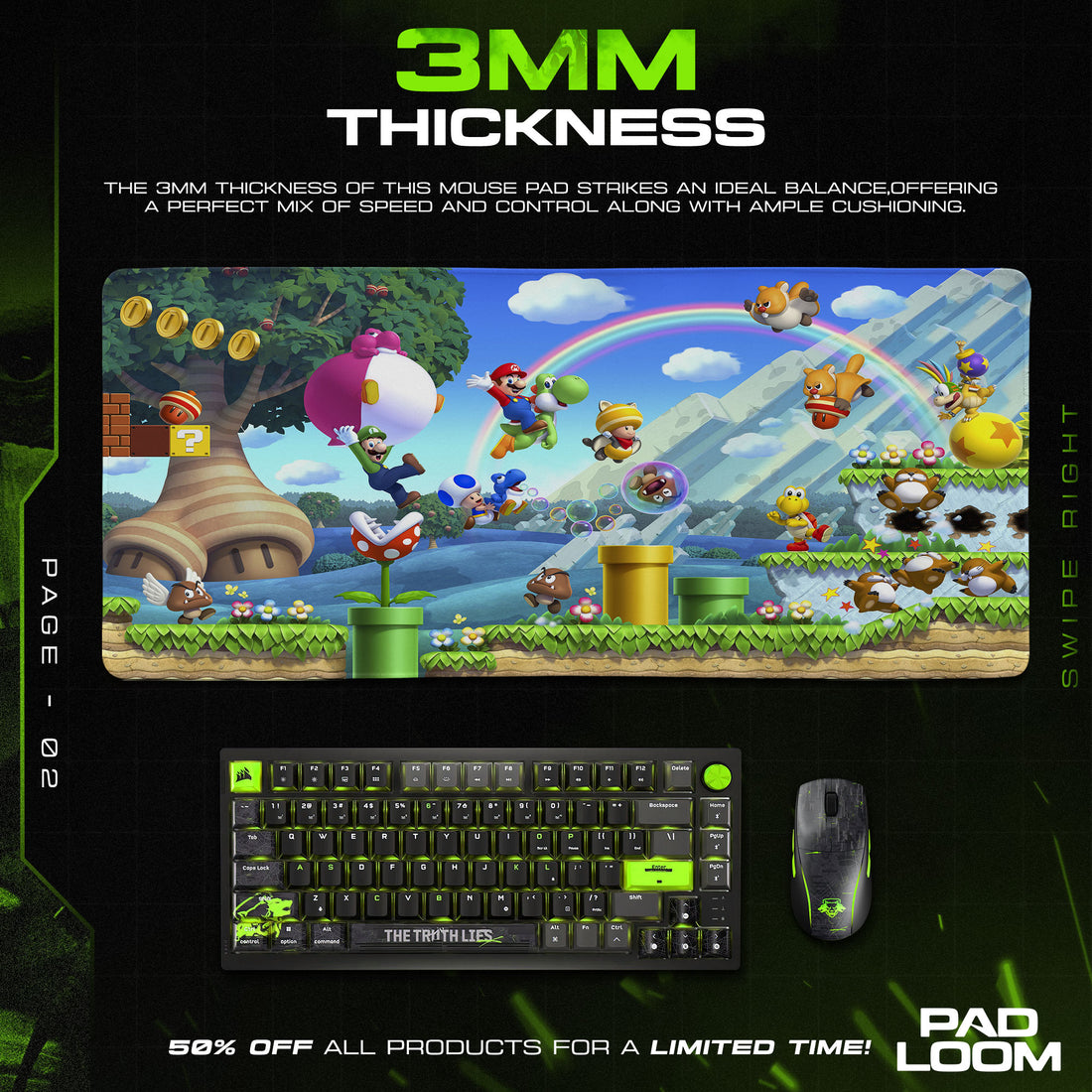 Super Mario Rainbow World Mouse Pad, Game Gamer Desk Mat