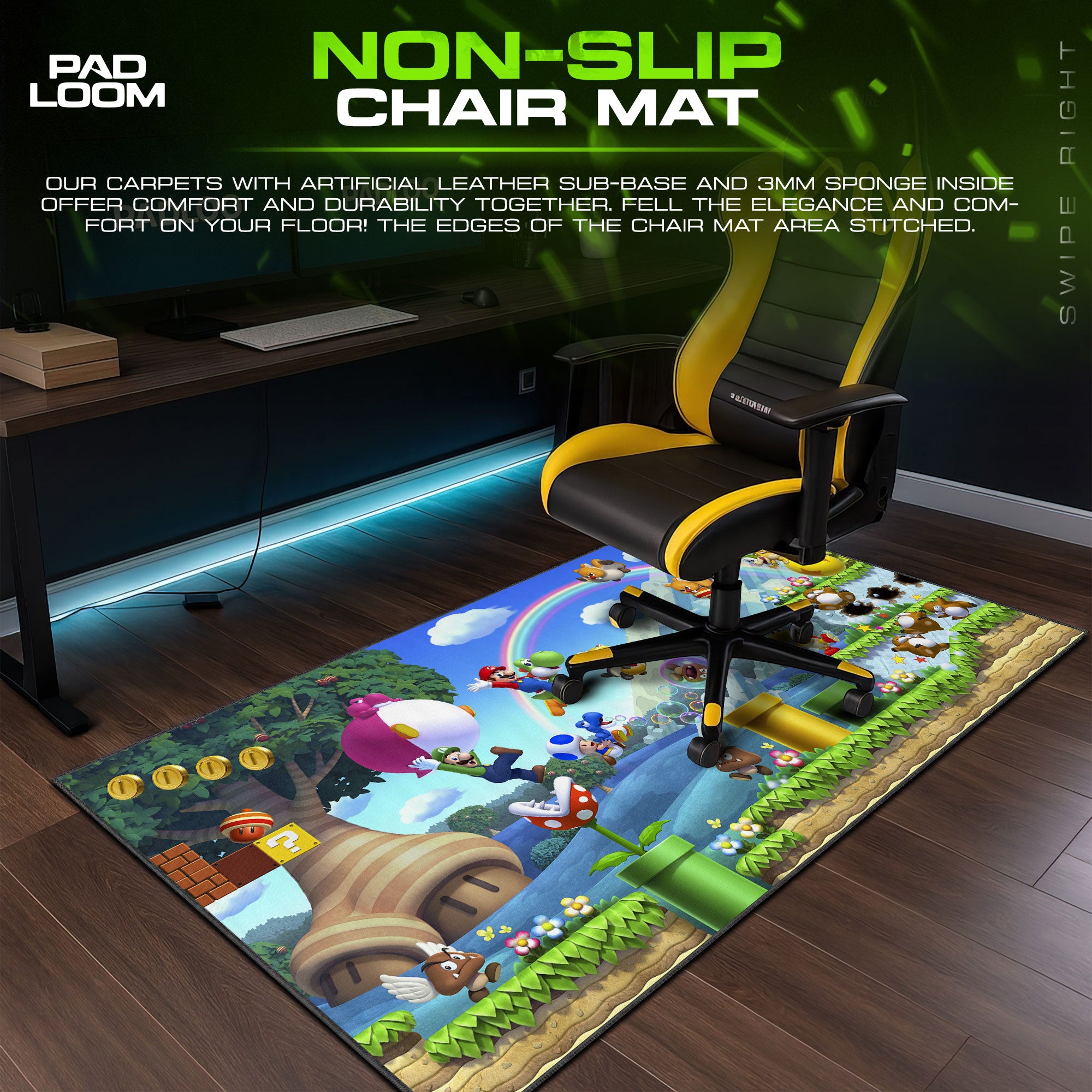 Super Mario Rainbow World Mouse Pad, Game Gamer Desk Mat