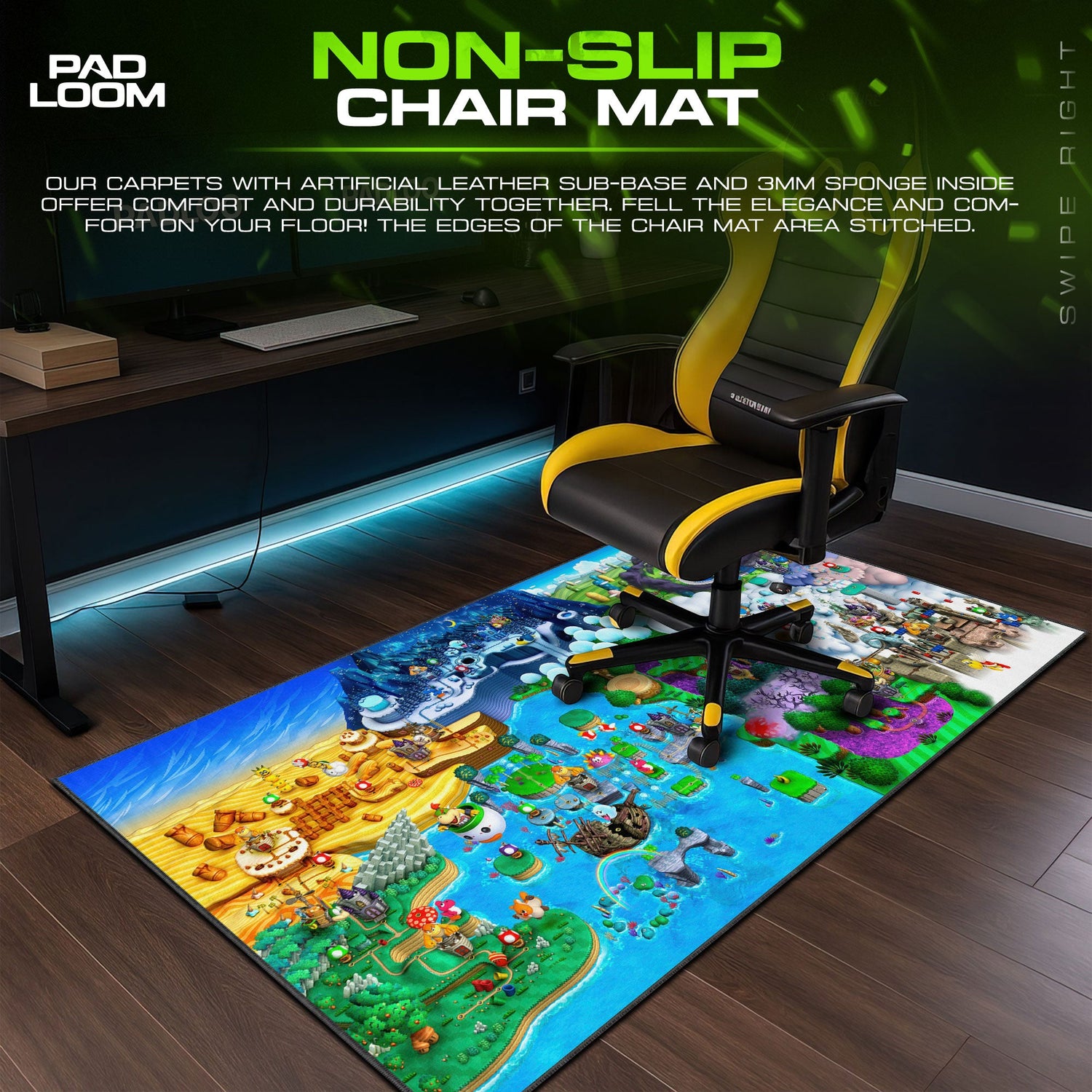 Super Mario World Map Mouse Pad, Game Adventure Desk Mat Padloom
