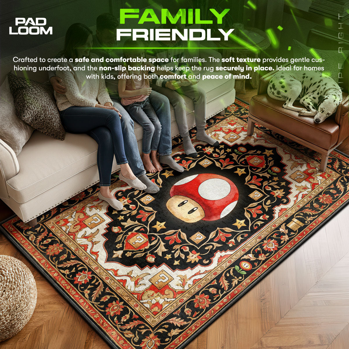 Super area rug showing full home decor artwork