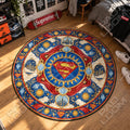 Superman Medallion DC round rug in a styled room - DC chair mat