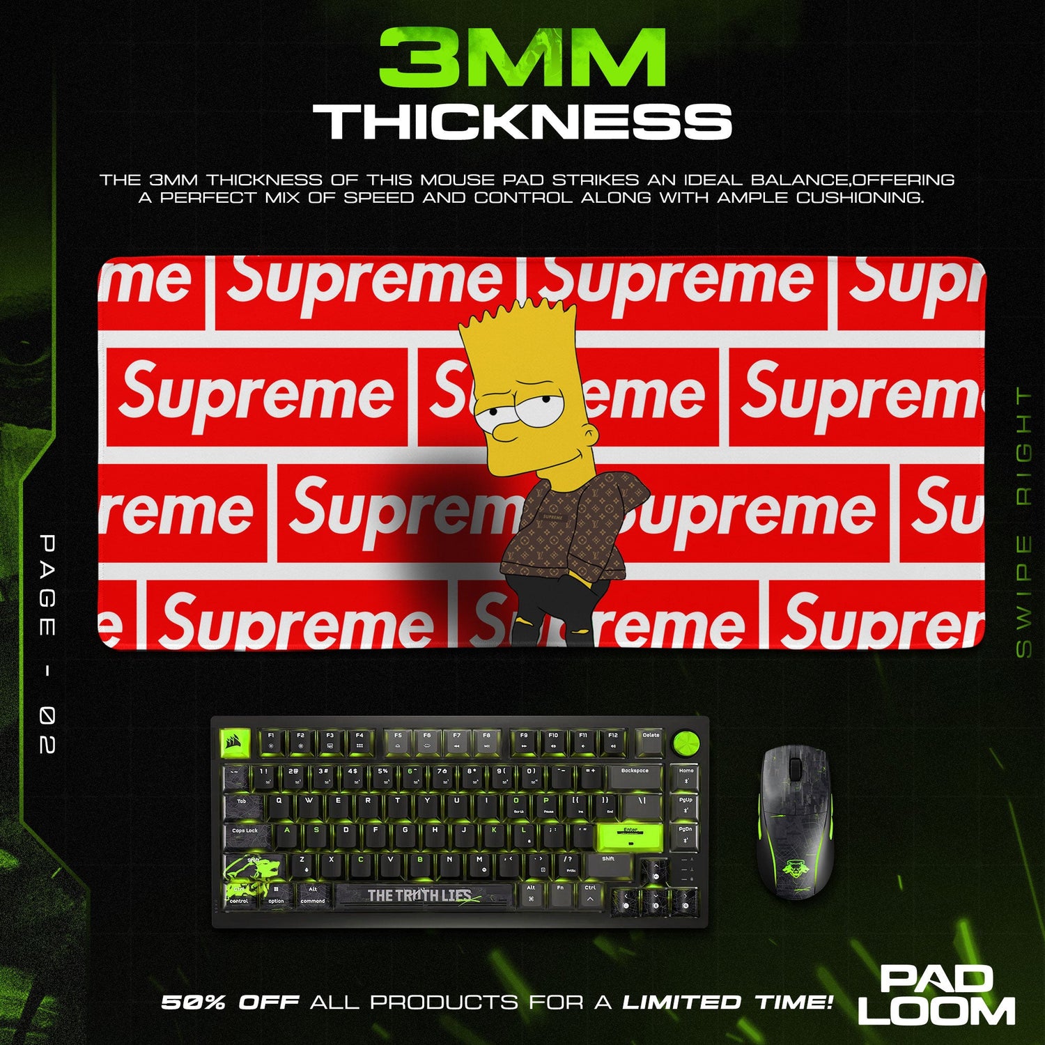 Supreme Bart Mouse Pad, Hypebeast Cartoon Desk Mat Padloom