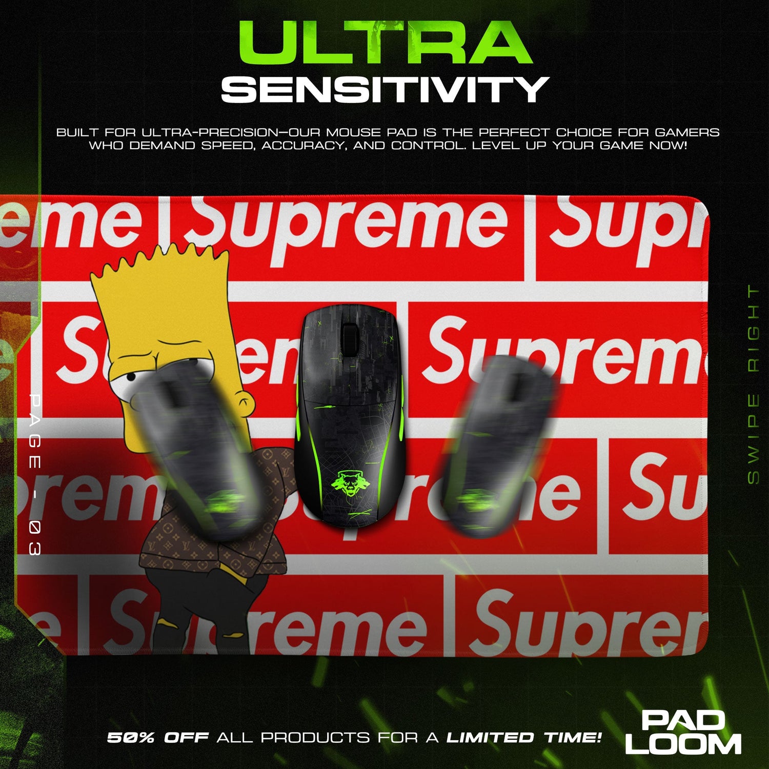 Supreme Bart Mouse Pad, Hypebeast Cartoon Desk Mat Padloom
