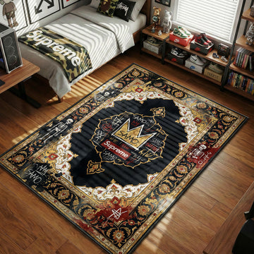 Supreme Basquiat Crown SAMO graffiti black gold hypebeast area rug