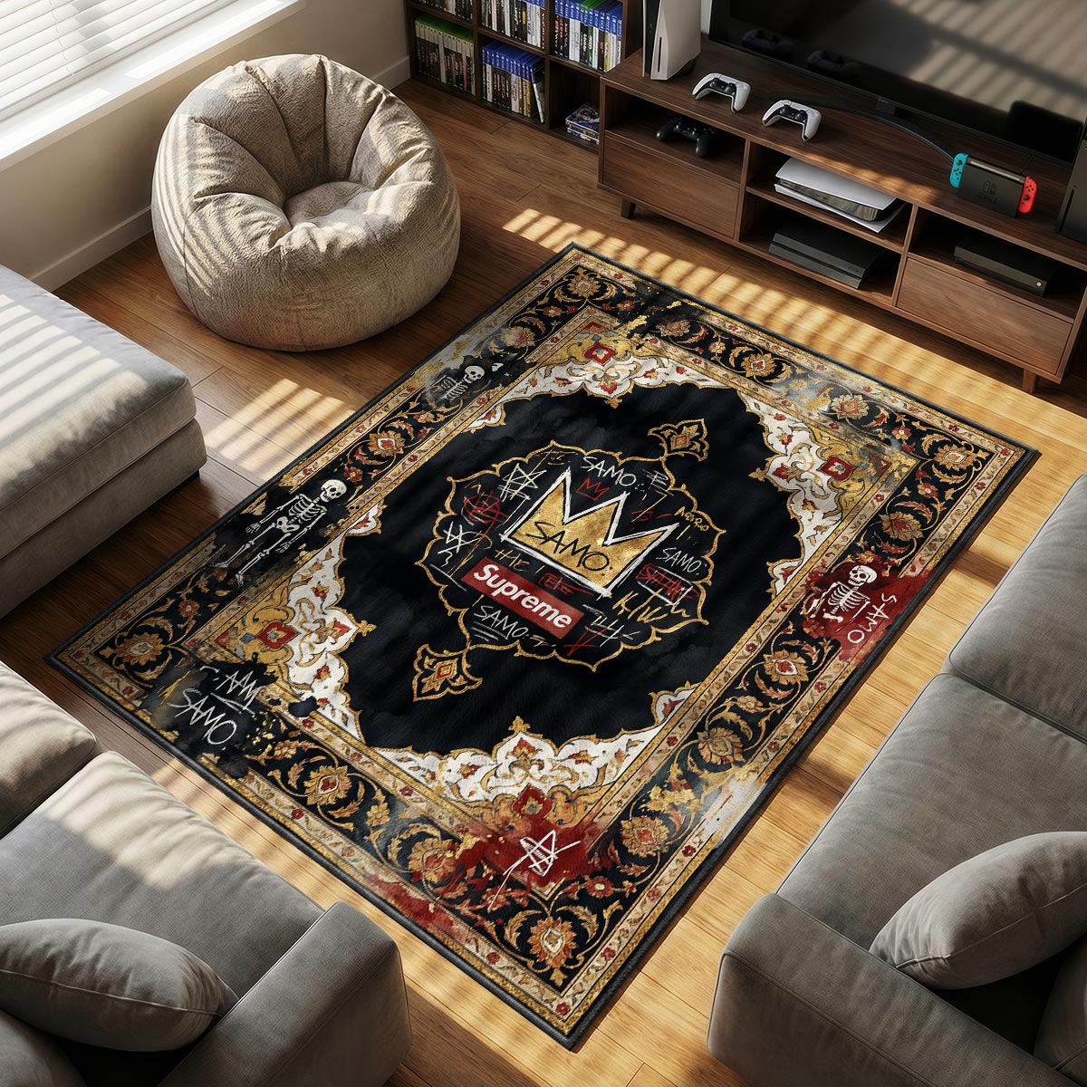 Supreme Basquiat themed area rug for home decor fans