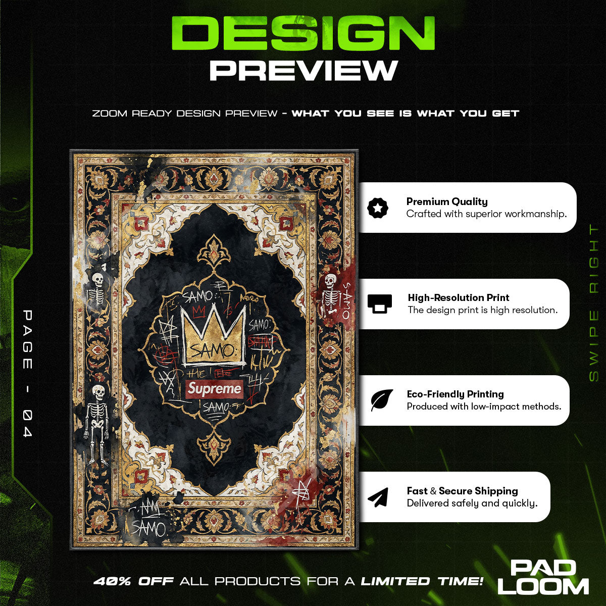 Floor character design printed on rug