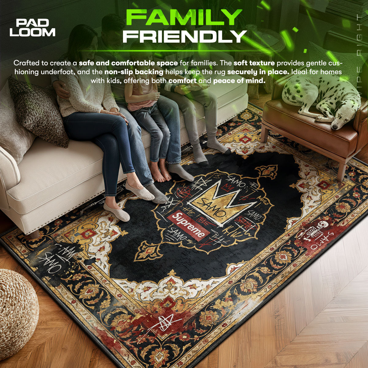 Supreme area rug showing full home decor artwork