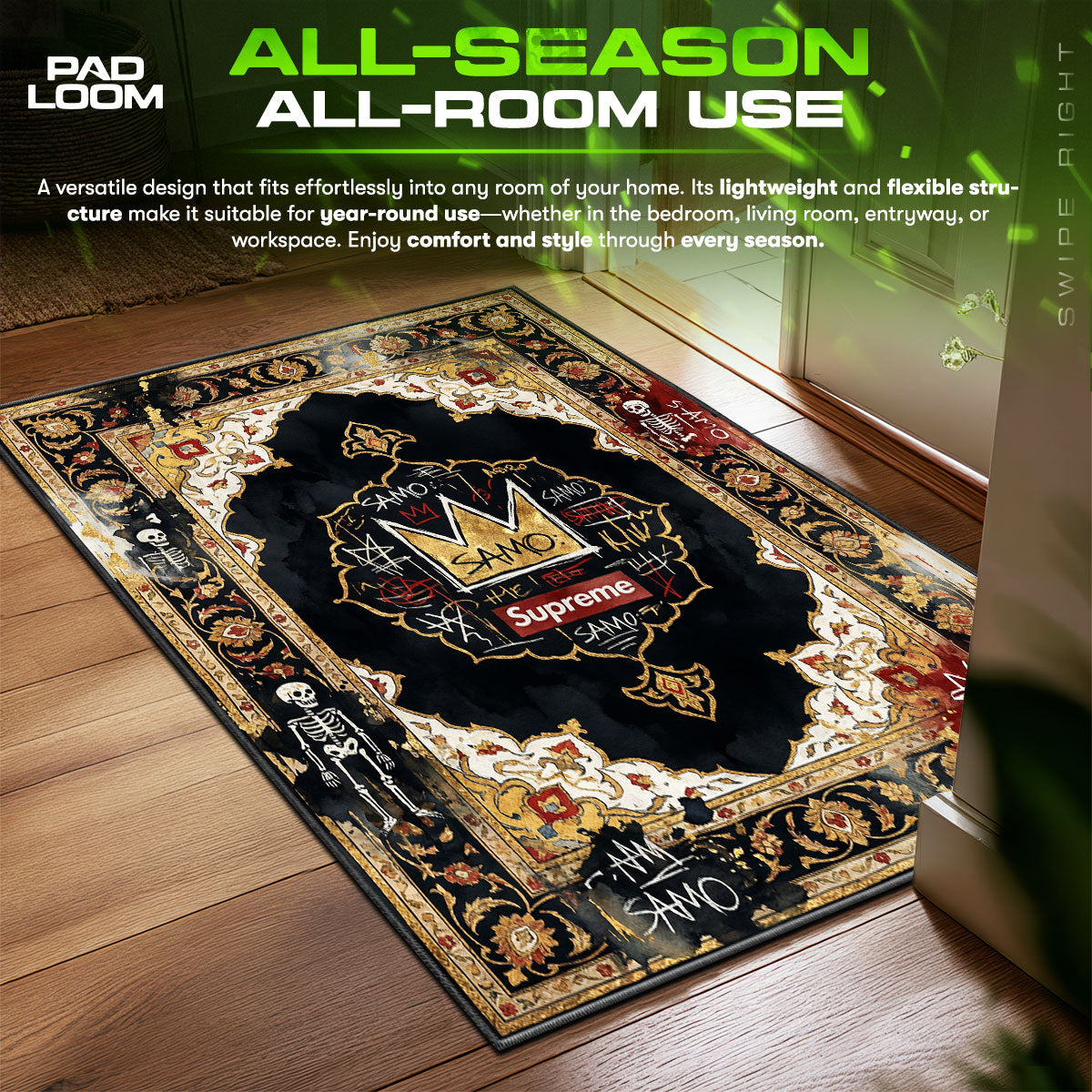 Supreme Basquiat Crown Street Art Floor fan rug — premium quality print