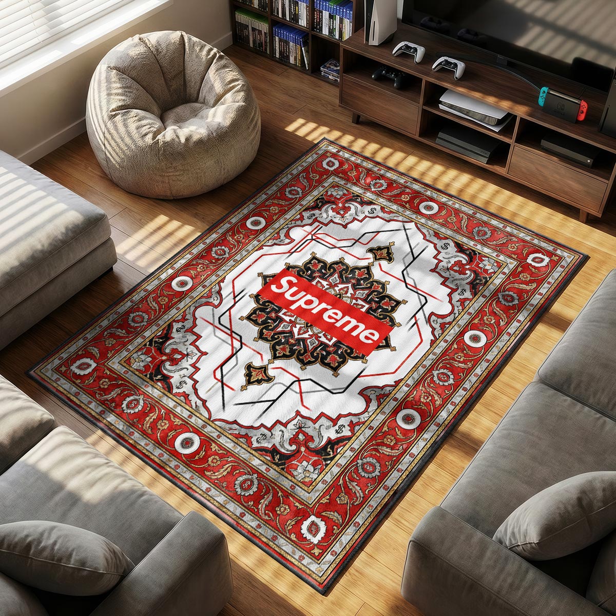 Supreme Box themed area rug for home decor fans