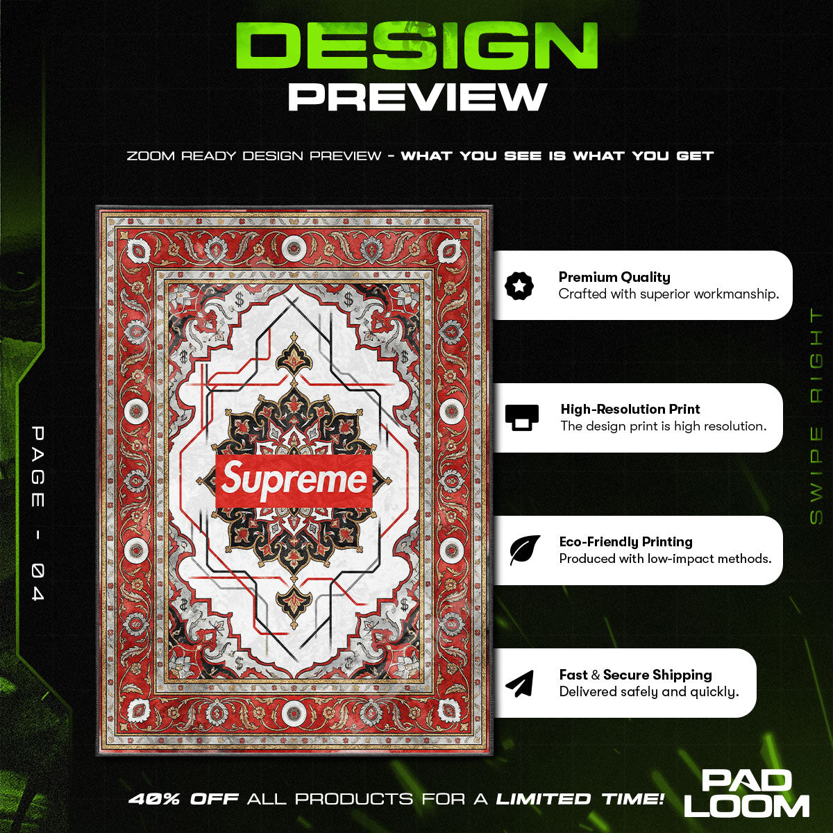 Floor character design printed on rug