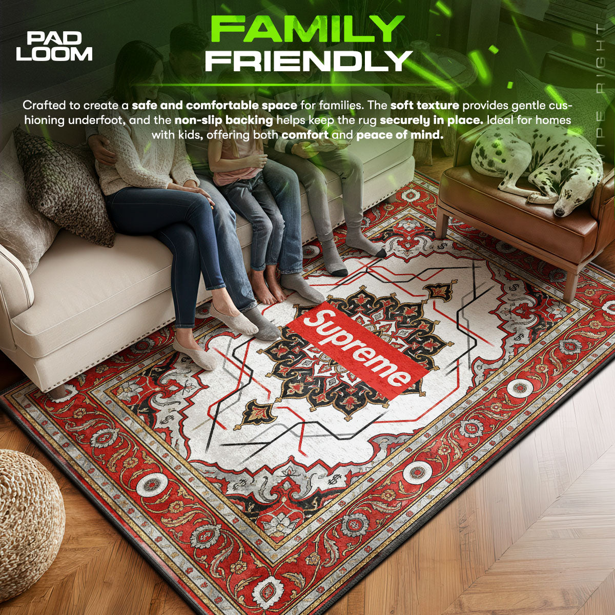 Supreme area rug showing full home decor artwork